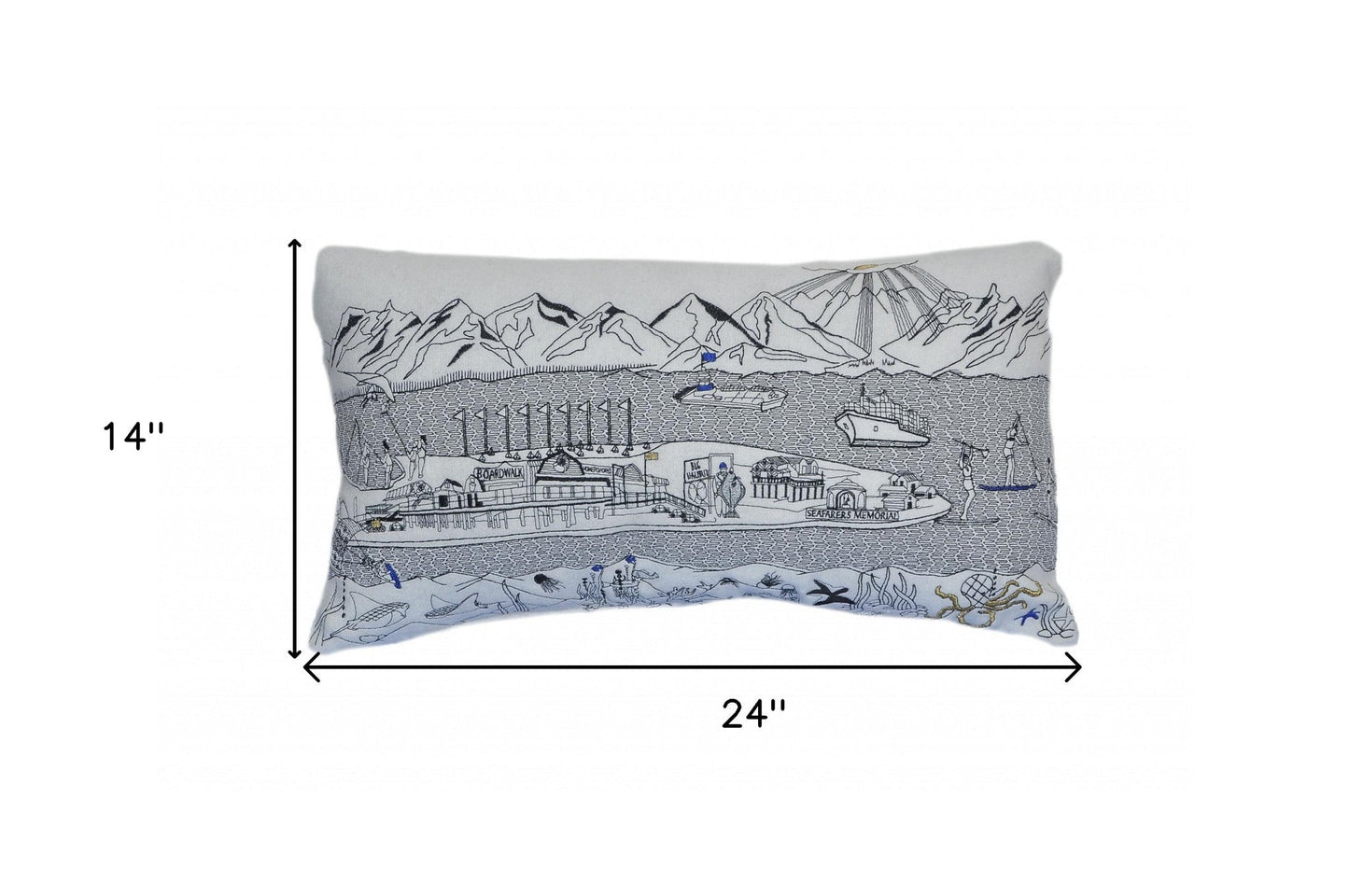 25" White Homer Spit Daylight Skyline Lumbar Decorative Pillow FurniFindUSA