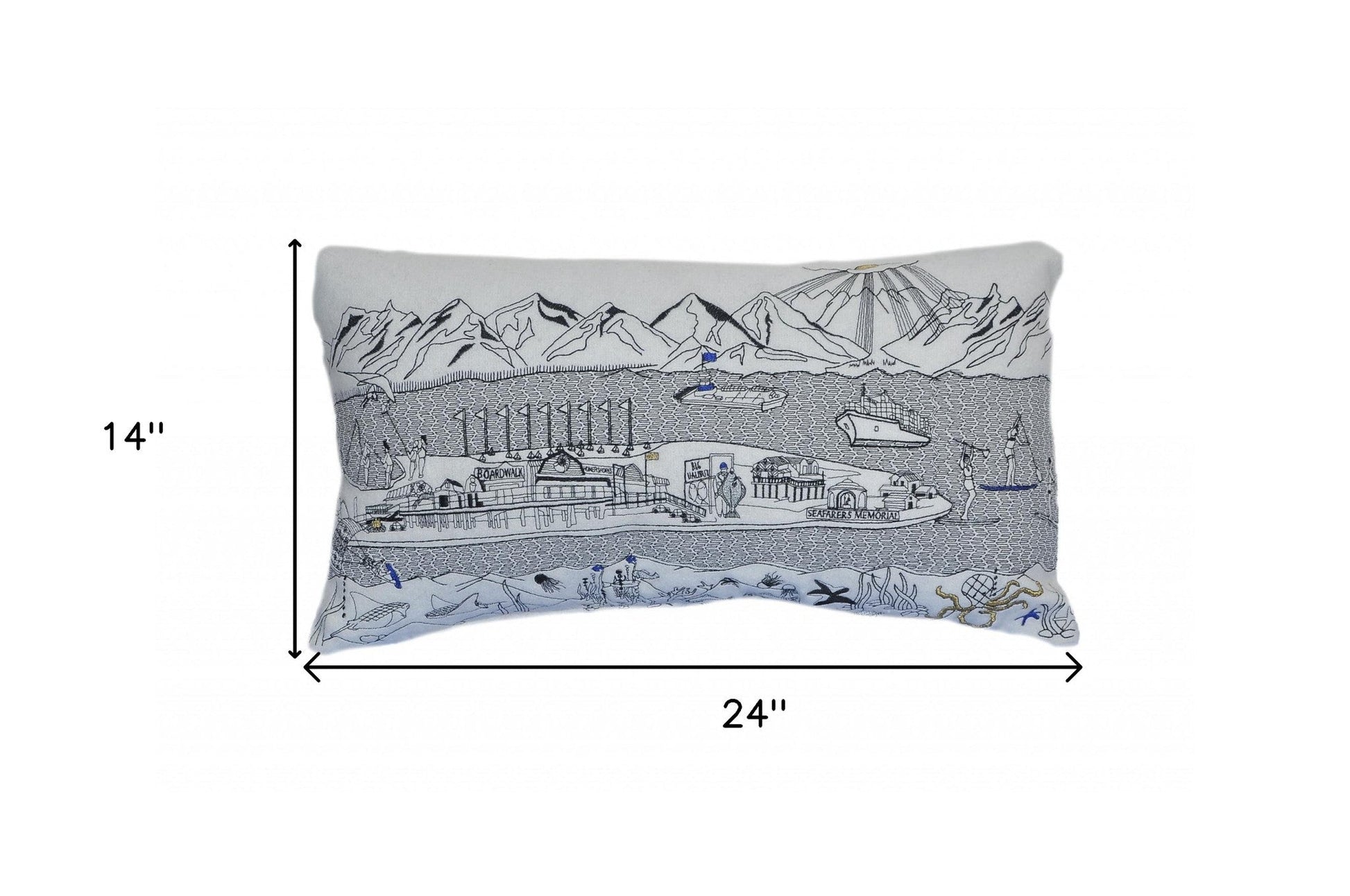 25" White Homer Spit Daylight Skyline Lumbar Decorative Pillow FurniFindUSA