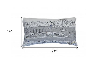 14" X 24" Dark Gray And White Homer Spit Nighttime Skyline Lumbar Decorative Pillow HomeRoots