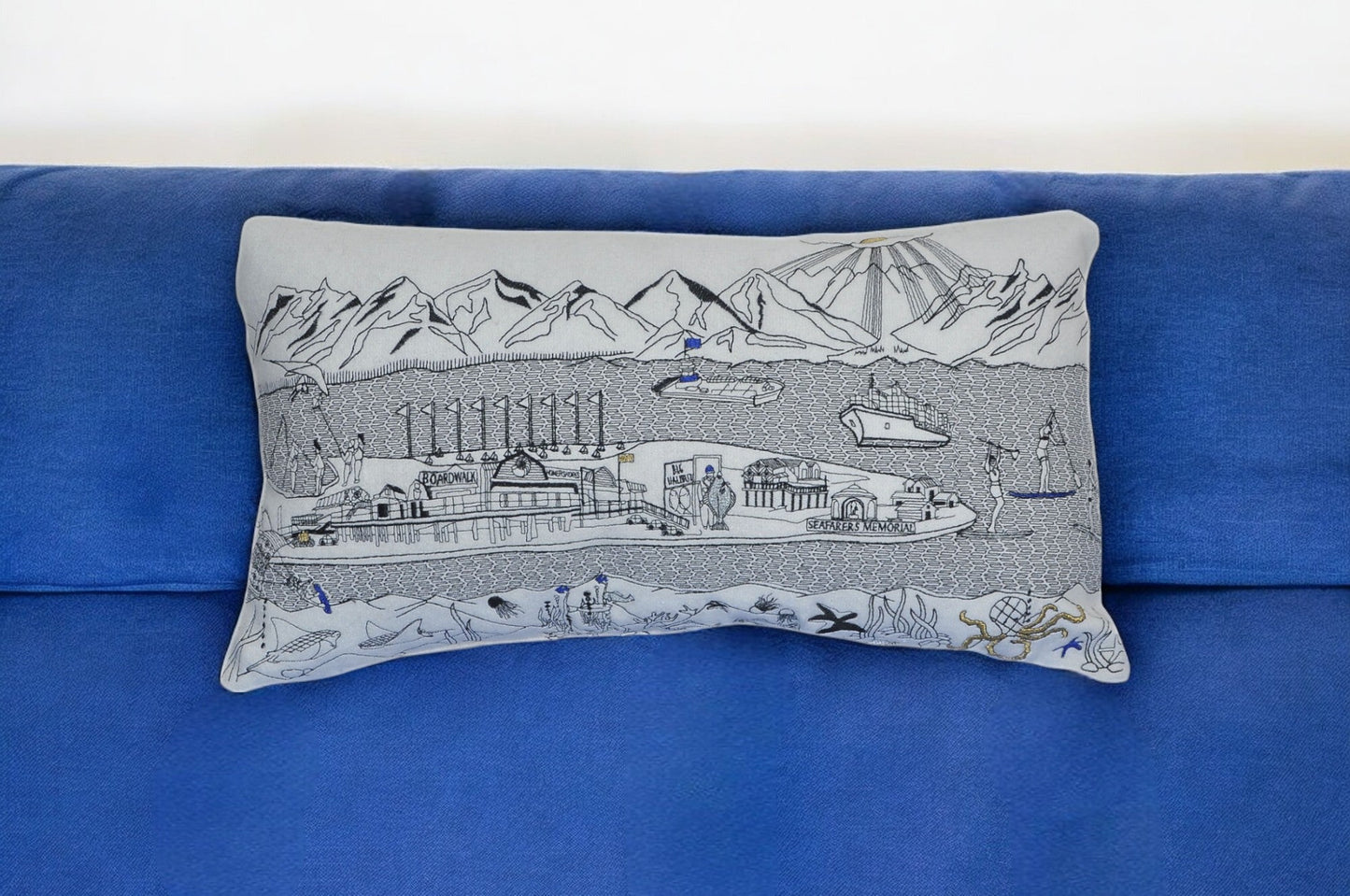 25" White Homer Spit Daylight Skyline Lumbar Decorative Pillow FurniFindUSA