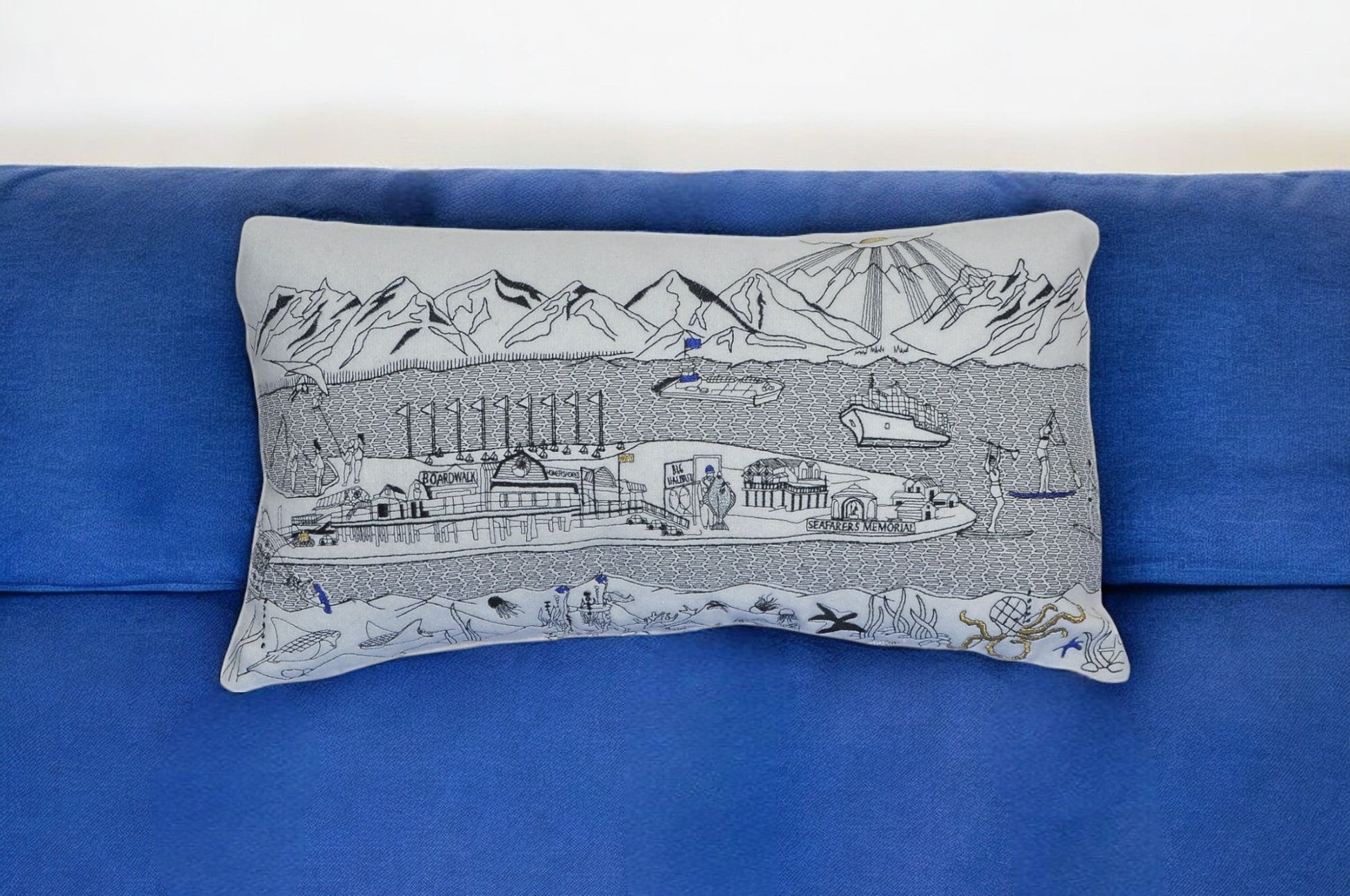 25" White Homer Spit Daylight Skyline Lumbar Decorative Pillow FurniFindUSA