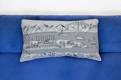 25" White Homer Spit Daylight Skyline Lumbar Decorative Pillow FurniFindUSA