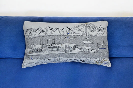 25" White Homer Spit Daylight Skyline Lumbar Decorative Pillow FurniFindUSA