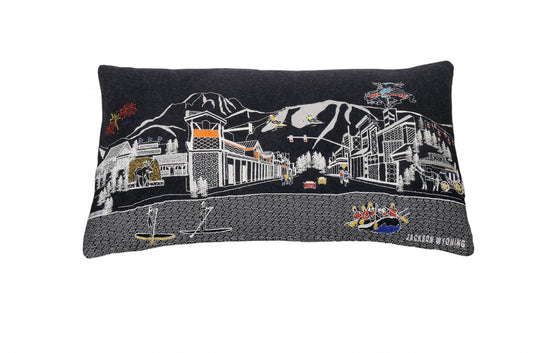 25" Black Jackson Nighttime Skyline Lumbar Decorative Pillow FurniFindUSA