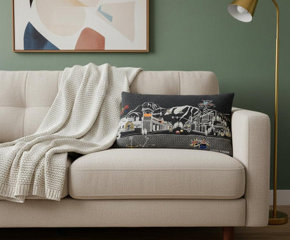 Dark Gray And White Jackson Nighttime Skyline Lumbar Decorative Pillow HomeRoots