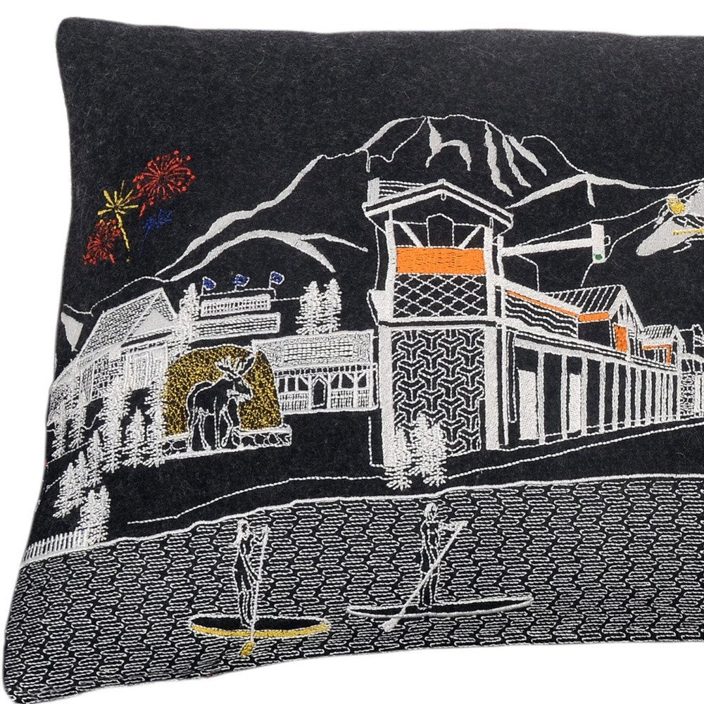 Dark Gray And White Jackson Nighttime Skyline Lumbar Decorative Pillow HomeRoots