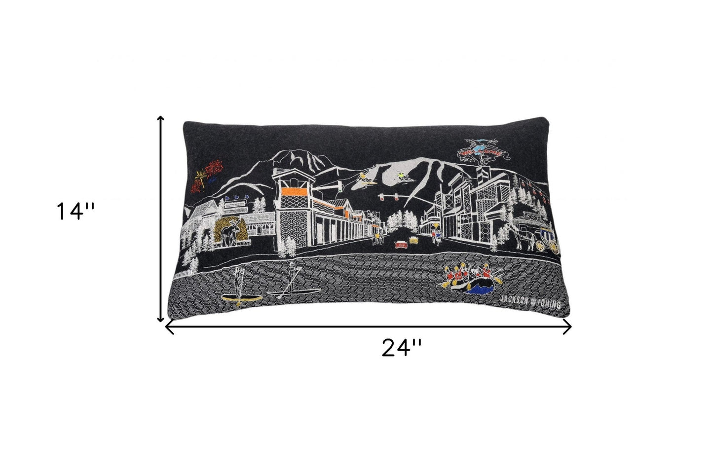 25" Black Jackson Nighttime Skyline Lumbar Decorative Pillow FurniFindUSA