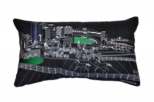 25" Black Lexington Nighttime Skyline Lumbar Decorative Pillow FurniFindUSA