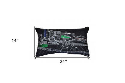 25" Black Lexington Nighttime Skyline Lumbar Decorative Pillow FurniFindUSA
