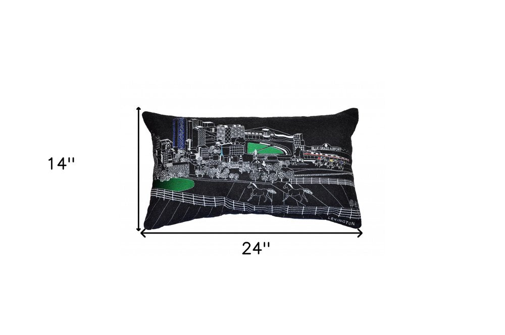 14" X 24" Dark Gray And White Lexington Nighttime Skyline Lumbar Decorative Pillow HomeRoots