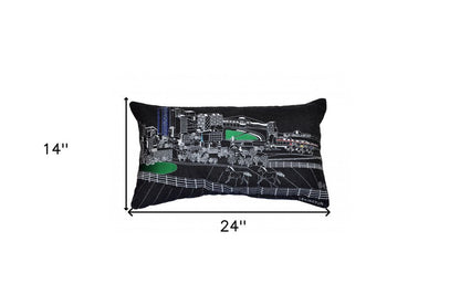 14" X 24" Dark Gray And White Lexington Nighttime Skyline Lumbar Decorative Pillow HomeRoots
