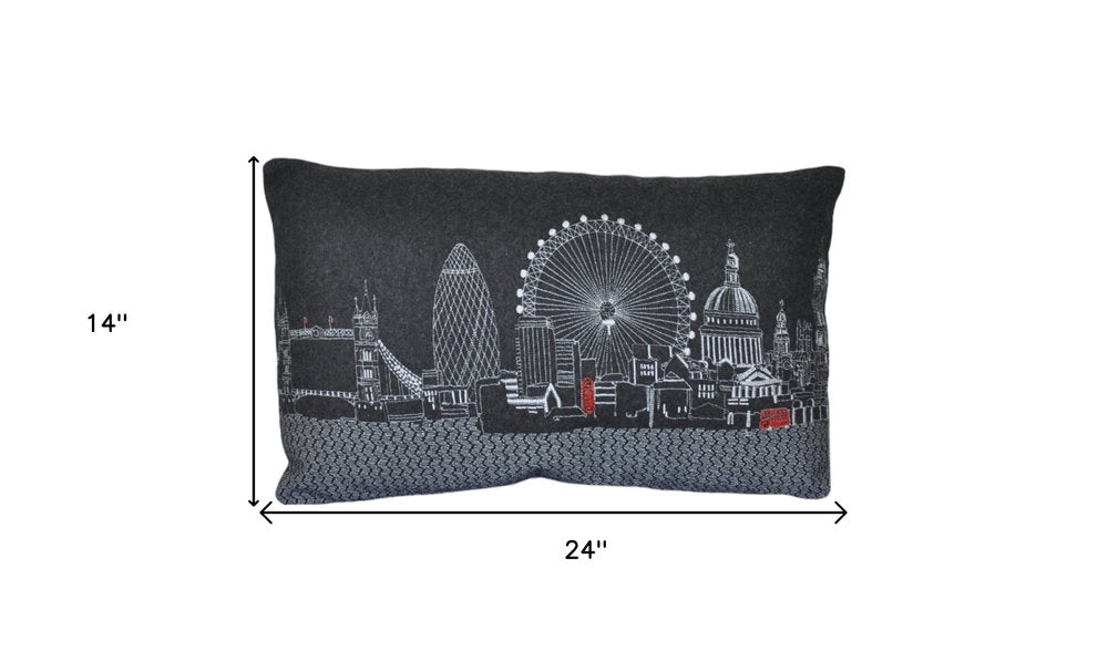 14" X 24" Dark Gray And White London Nighttime Skyline Lumbar Decorative Pillow — view 5