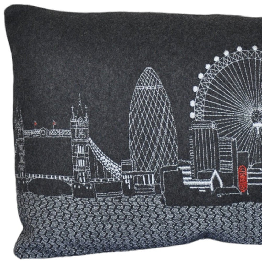 14" X 24" Dark Gray And White London Nighttime Skyline Lumbar Decorative Pillow HomeRoots