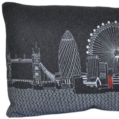 14" X 24" Dark Gray And White London Nighttime Skyline Lumbar Decorative Pillow HomeRoots