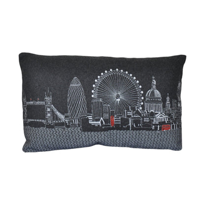 25" Black London Nighttime Skyline Lumbar Decorative Pillow FurniFindUSA