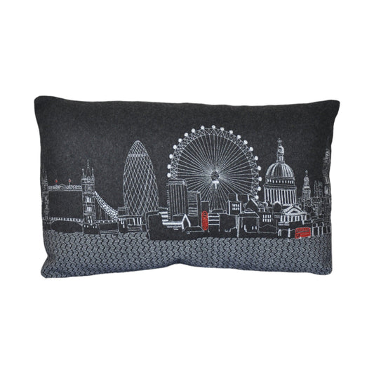25" Black London Nighttime Skyline Lumbar Decorative Pillow FurniFindUSA