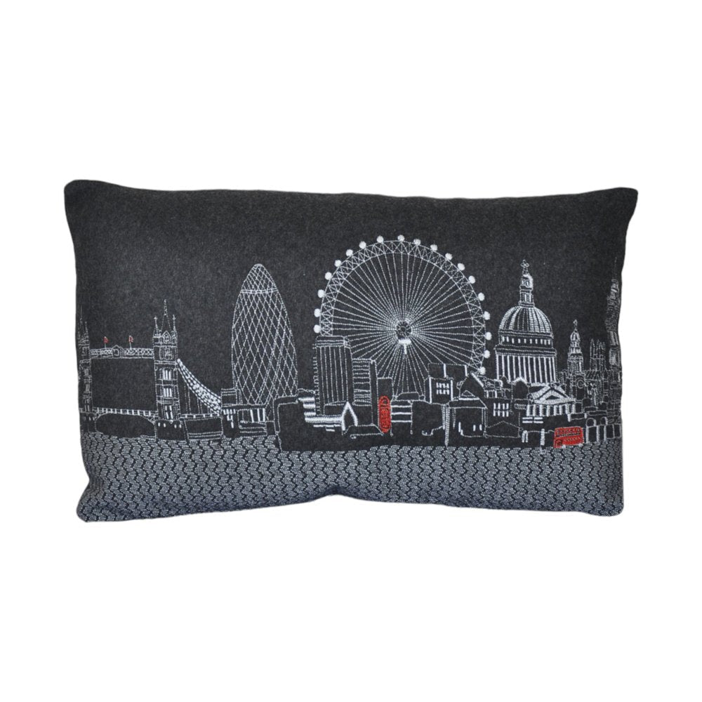 14" X 24" Dark Gray And White London Nighttime Skyline Lumbar Decorative Pillow — view 3