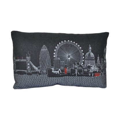 14" X 24" Dark Gray And White London Nighttime Skyline Lumbar Decorative Pillow HomeRoots