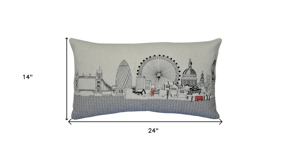 14" X 24" Dark Gray And White London Nighttime Skyline Lumbar Decorative Pillow — view 9