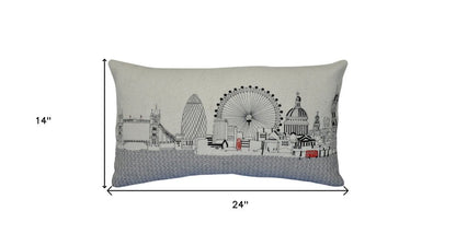 14" X 24" Dark Gray And White London Nighttime Skyline Lumbar Decorative Pillow HomeRoots