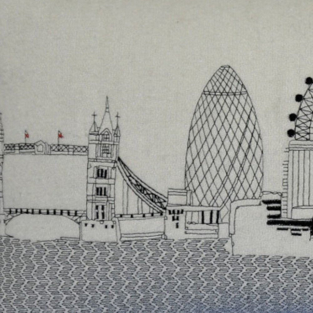 14" X 24" Dark Gray And White London Nighttime Skyline Lumbar Decorative Pillow HomeRoots