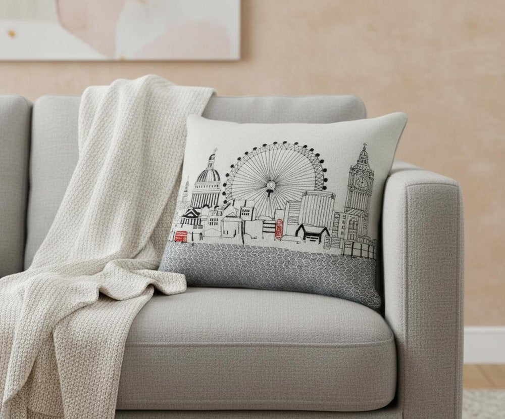 14" X 24" Dark Gray And White London Nighttime Skyline Lumbar Decorative Pillow HomeRoots