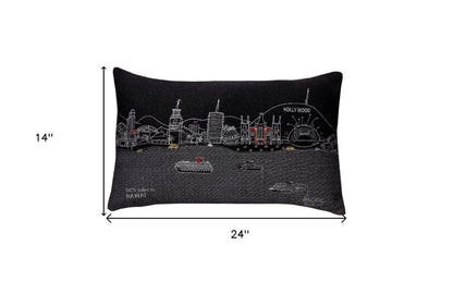 14" X 24" Dark Gray And White Los Angeles Nighttime Skyline Lumbar Decorative Pillow HomeRoots