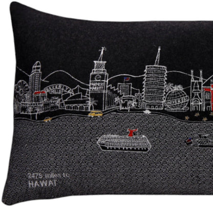 25" Black Los Angeles Nighttime Skyline Lumbar Decorative Pillow FurniFindUSA