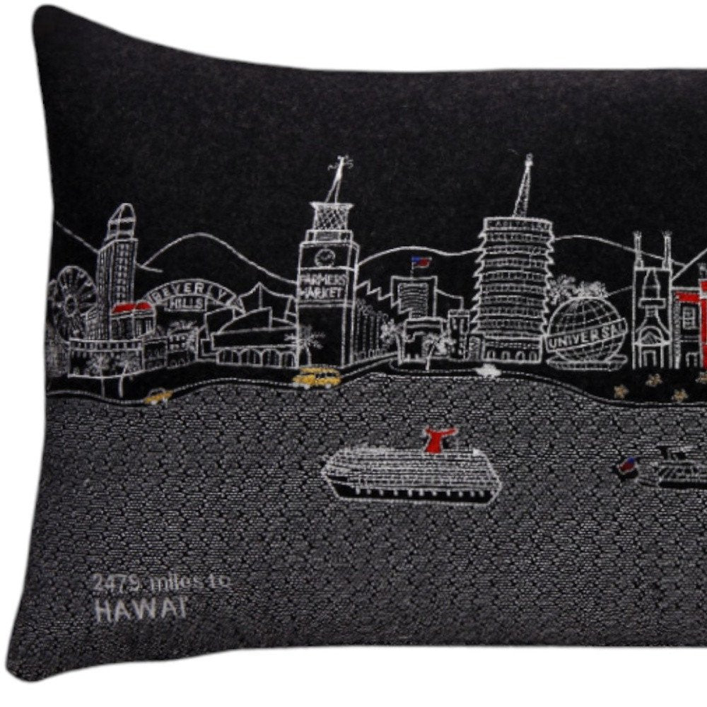 14" X 24" Dark Gray And White Los Angeles Nighttime Skyline Lumbar Decorative Pillow HomeRoots