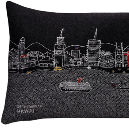 14" X 24" Dark Gray And White Los Angeles Nighttime Skyline Lumbar Decorative Pillow HomeRoots