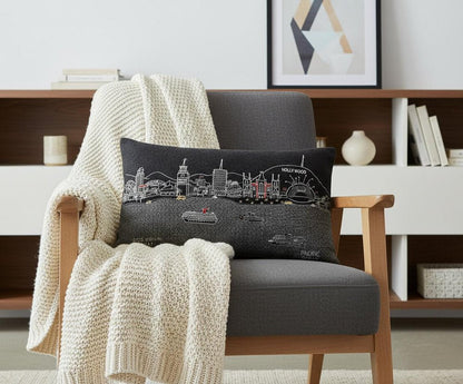 14" X 24" Dark Gray And White Los Angeles Nighttime Skyline Lumbar Decorative Pillow HomeRoots
