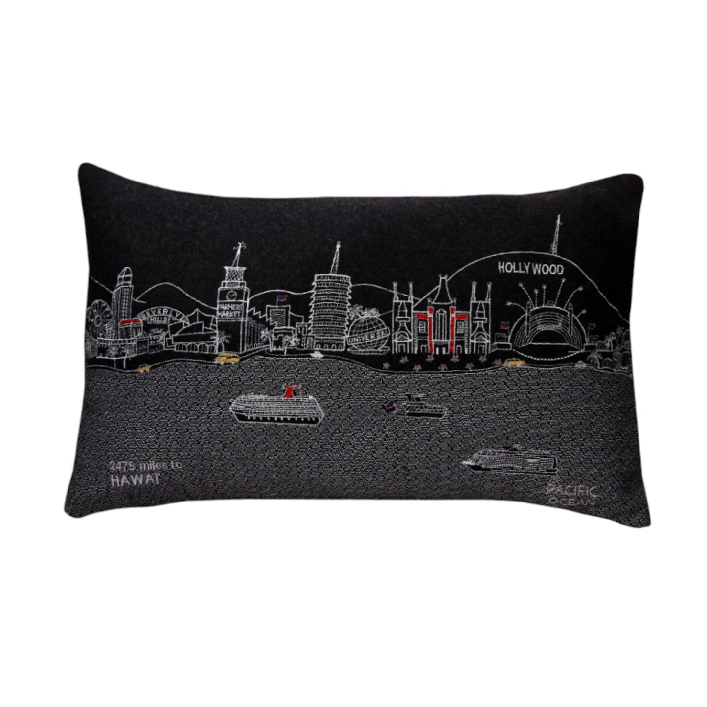 25" Black Los Angeles Nighttime Skyline Lumbar Decorative Pillow FurniFindUSA