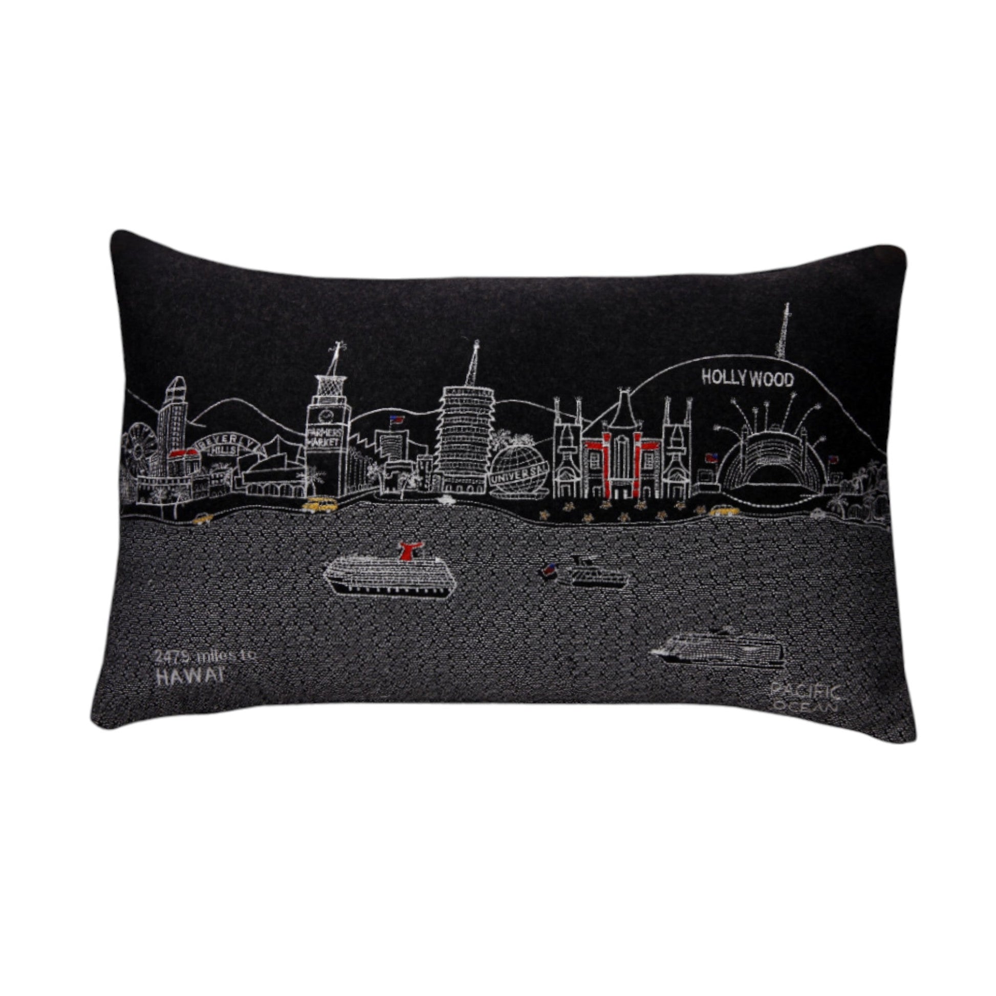 25" Black Los Angeles Nighttime Skyline Lumbar Decorative Pillow FurniFindUSA