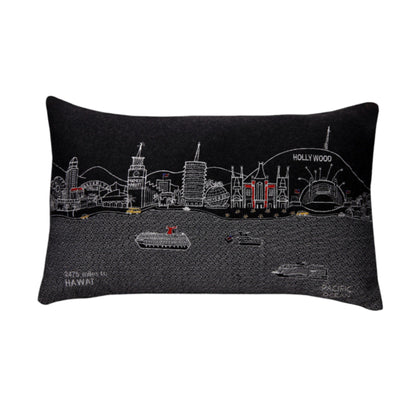 25" Black Los Angeles Nighttime Skyline Lumbar Decorative Pillow FurniFindUSA