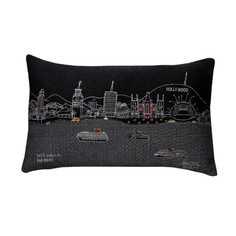 14" X 24" Dark Gray And White Los Angeles Nighttime Skyline Lumbar Decorative Pillow HomeRoots