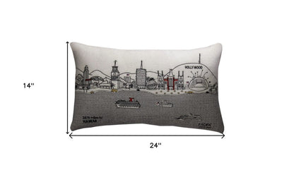 14" X 24" Dark Gray And White Los Angeles Nighttime Skyline Lumbar Decorative Pillow HomeRoots