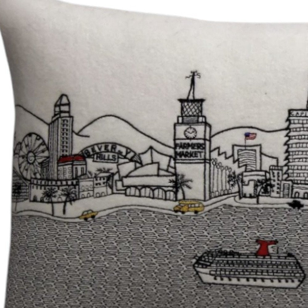14" X 24" Dark Gray And White Los Angeles Nighttime Skyline Lumbar Decorative Pillow — view 6