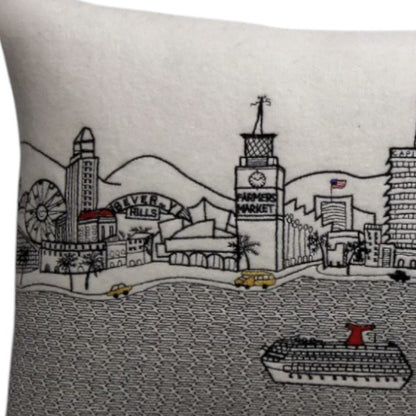 14" X 24" Dark Gray And White Los Angeles Nighttime Skyline Lumbar Decorative Pillow HomeRoots