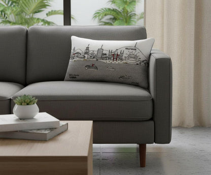14" X 24" Dark Gray And White Los Angeles Nighttime Skyline Lumbar Decorative Pillow HomeRoots