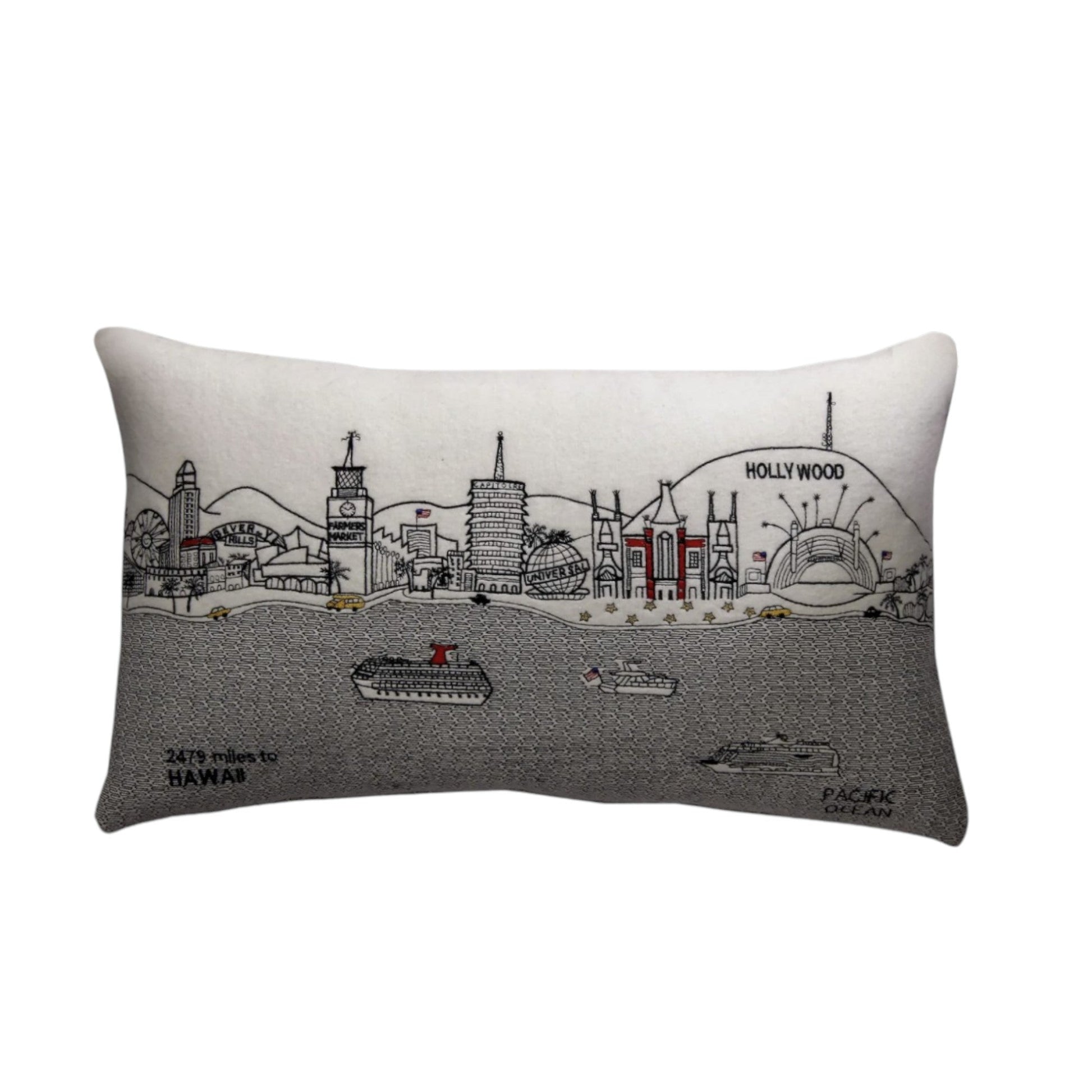 25" White Los Angeles Daylight Skyline Lumbar Decorative Pillow FurniFindUSA