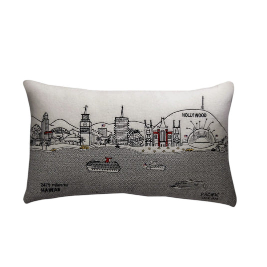 25" White Los Angeles Daylight Skyline Lumbar Decorative Pillow FurniFindUSA