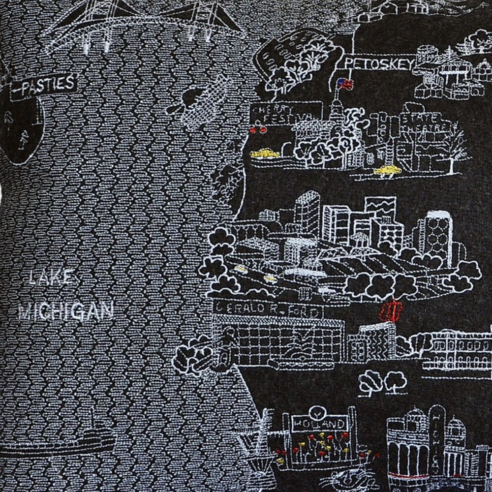 14" X 24" Dark Gray And White Michigan Lower Peninsula Nighttime Skyline Lumbar Decorative Pillow HomeRoots
