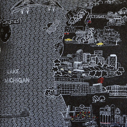 14" X 24" Dark Gray And White Michigan Lower Peninsula Nighttime Skyline Lumbar Decorative Pillow HomeRoots