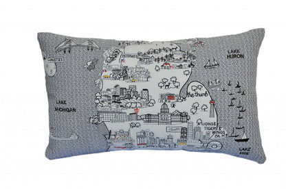 25" White Michigan Lower Peninsula Daylight Skyline Lumbar Decorative Pillow FurniFindUSA