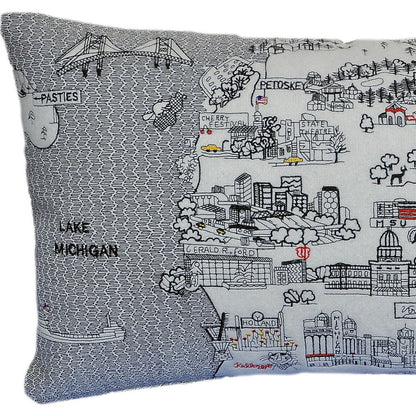 25" White Michigan Lower Peninsula Daylight Skyline Lumbar Decorative Pillow FurniFindUSA