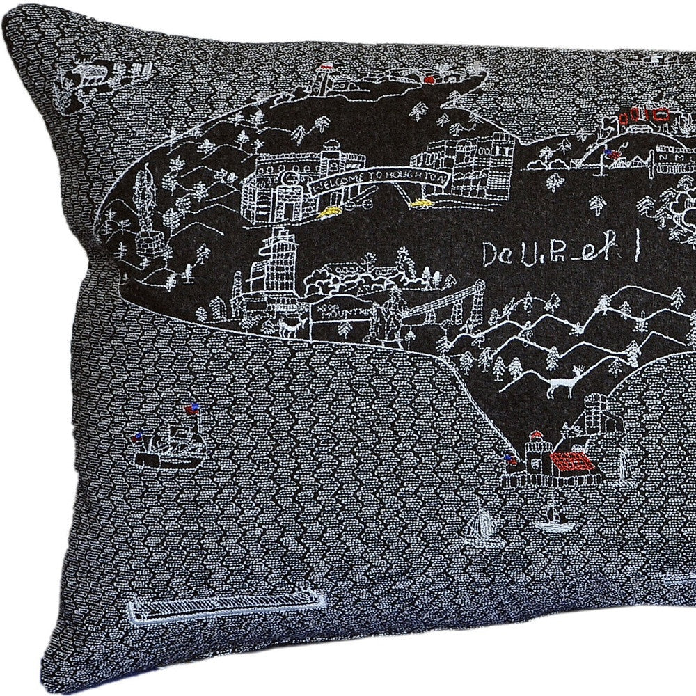 25" Black Michigan Upper Peninsula Nighttime Skyline Lumbar Decorative Pillow FurniFindUSA
