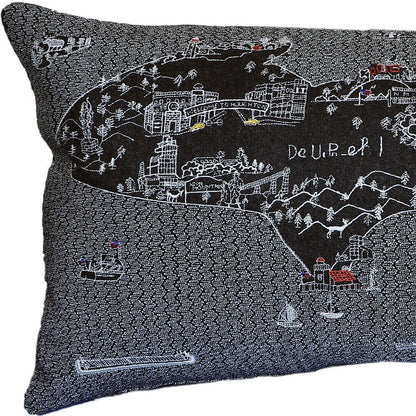 25" Black Michigan Upper Peninsula Nighttime Skyline Lumbar Decorative Pillow FurniFindUSA