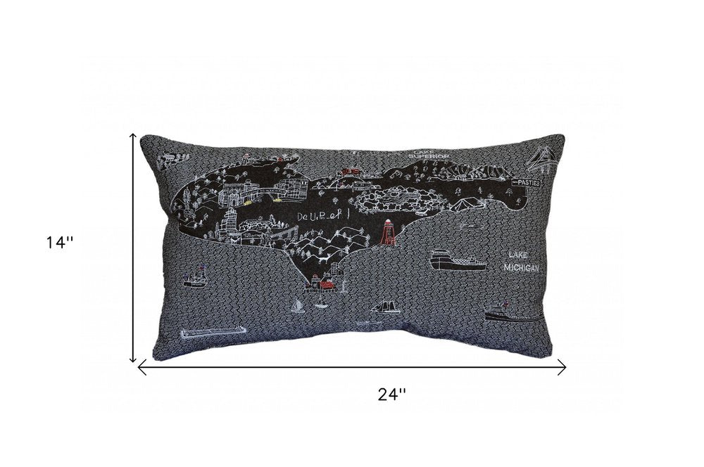 14" X 24" Dark Gray And White Michigan Upper Peninsula Nighttime Skyline Lumbar Decorative Pillow — view 4