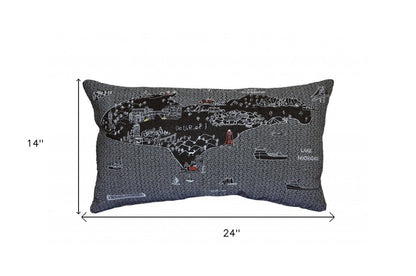14" X 24" Dark Gray And White Michigan Upper Peninsula Nighttime Skyline Lumbar Decorative Pillow HomeRoots