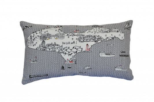25" White Michigan Upper Peninsula Daylight Skyline Lumbar Decorative Pillow FurniFindUSA